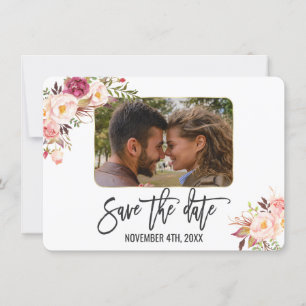 Blush Pink Floral Photo Handwriting Save The Date