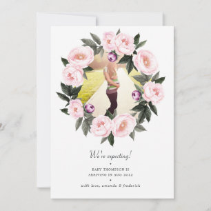 Blush Pink Floral Photo Pregnancy Announcement