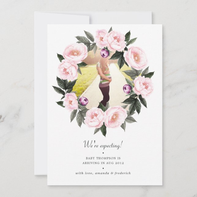 Blush Pink Floral Photo Pregnancy Announcement (Front)