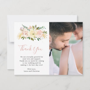 Blush Pink Floral Photo Wedding Thank You Card