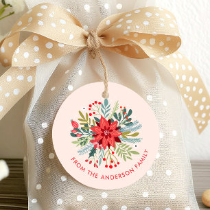 Blush Pink Floral Poinsettia Bouquet Christmas Favour Tags