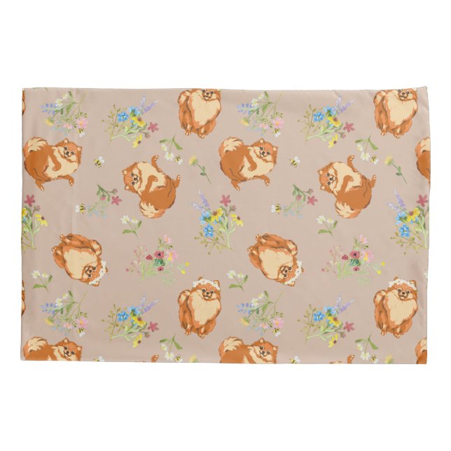 Blush Pink Floral Pomeranian Dog Pillowcase (Back)