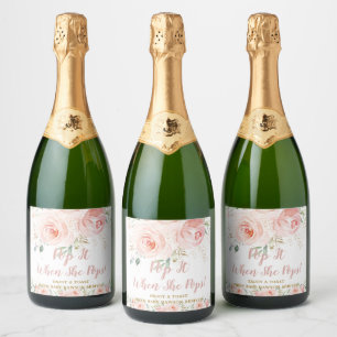 Blush Pink Floral Pop it When She Pops Favour Sparkling Wine Label