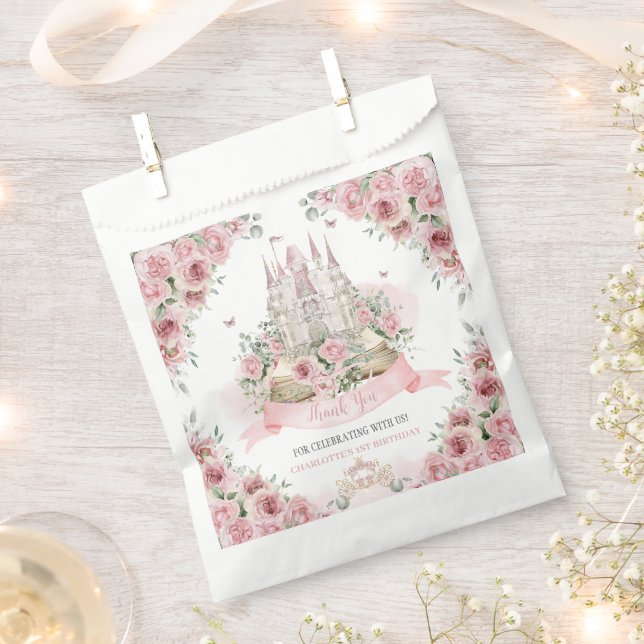 Blush Pink Floral Princess Castle Storybook Book Favour Bags (Clipped)