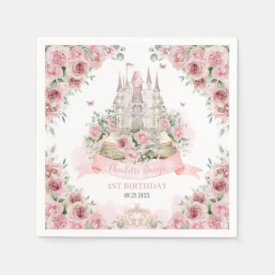 Blush Pink Floral Princess Castle Storybook Book Napkin
