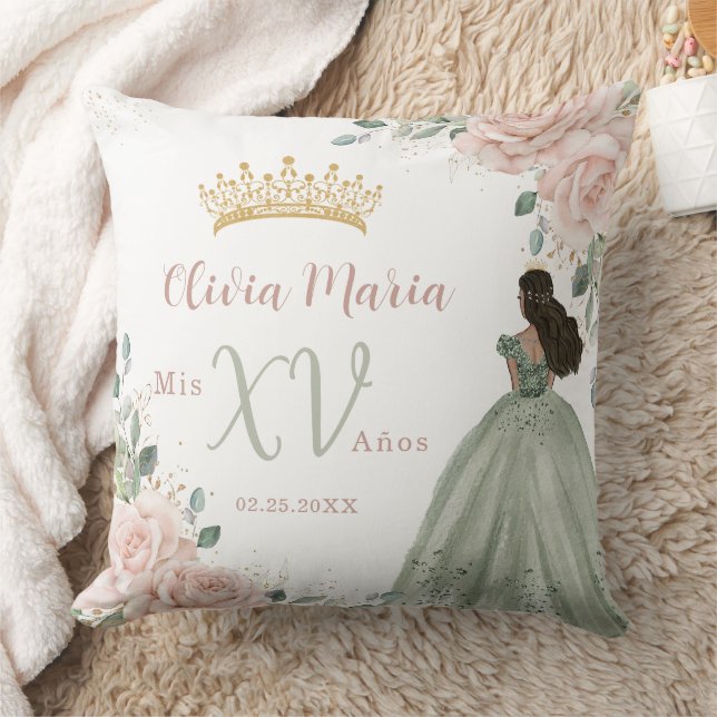 Blush Pink Floral Princess Sage Dress Quinceañera Cushion (Blanket)
