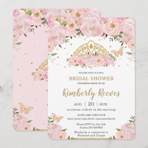 Blush Pink Floral Princess Tiara Bridal Shower Invitation