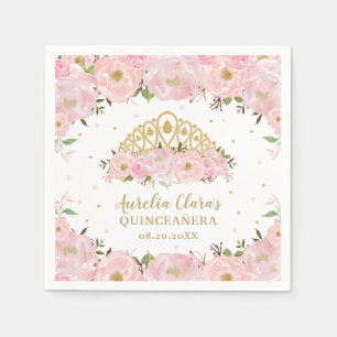 Blush Pink Floral Princess Tiara Crown QUINCEAÑERA Napkin