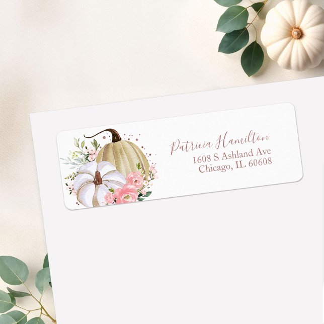 Blush Pink Floral Pumpkin Fall Bridal Shower Label (Creator Uploaded)