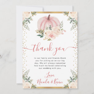 Blush Pink Floral Pumpkin Fall Wedding Thank You Card