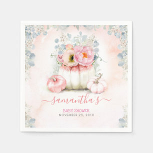 Blush Pink Floral Pumpkins Fall Baby Shower Napkin