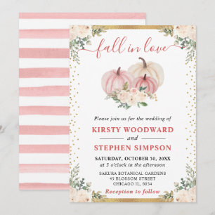 Blush Pink Floral Pumpkins Fall Wedding Invitation