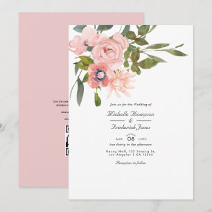 Blush Pink Floral QR Code RSVP Wedding Invitation