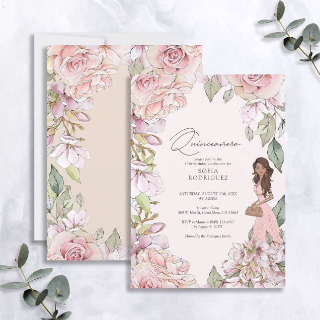 Blush Pink Floral Quinceañera 15th Birthday Invitation (Creator Uploaded)