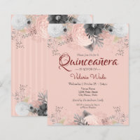 Blush Pink Floral Quinceanera Budget Invitations
