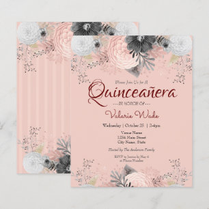 Blush Pink Floral Quinceanera Budget Invitations
