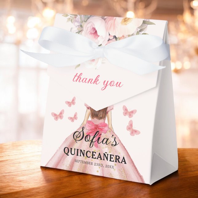 Blush Pink Floral Quinceañera Butterflies Favour Box (Creator Uploaded)