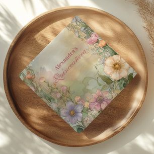 Blush Pink Floral Quinceanera Celebration Napkin