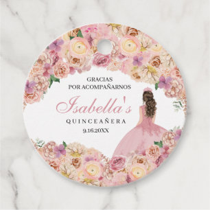 Blush Pink Floral Quinceanera Circle Favour Tags