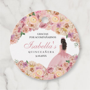 Blush Pink Floral Quinceanera Circle Favour Tags