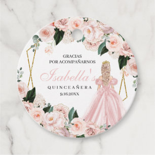 Blush Pink Floral Quinceanera Circle Favour Tags