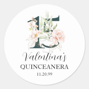 Blush Pink Floral Quinceanera Classic Round Sticker