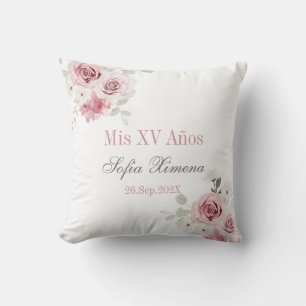 Blush Pink Floral Quinceañera Cushion