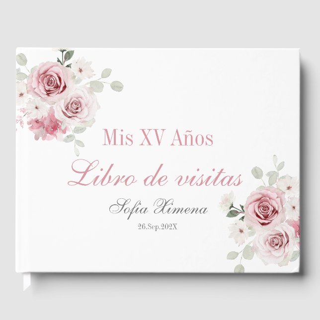 Blush Pink Floral Quinceañera Guest Book (Front)