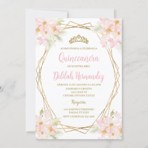 Blush pink floral quinceañera invitation