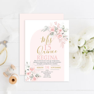 Blush Pink Floral Quinceañera Invitation
