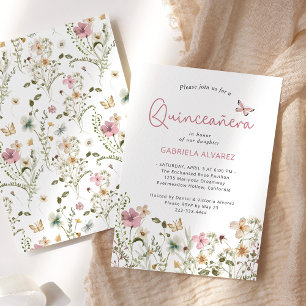 Blush Pink Floral Quinceañera Invitation