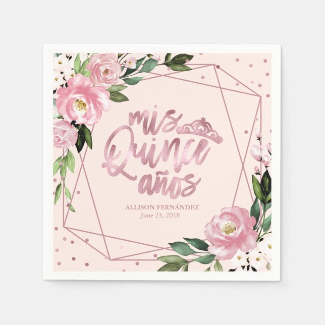 Blush Pink Floral Quinceanera Napkin (Front)