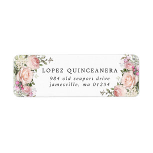 Blush Pink Floral Quinceanera Return Address