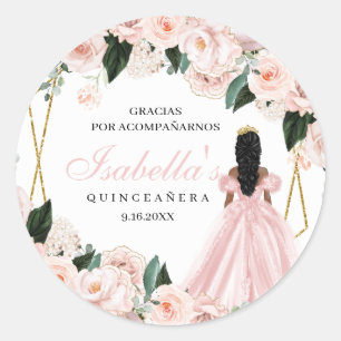 Blush Pink Floral Quinceanera Round Stickers