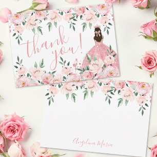 Blush Pink Floral Quinceañera Thank You Card