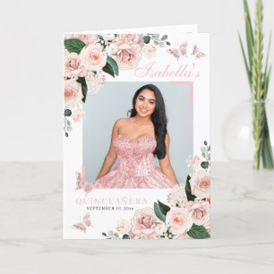 Blush Pink Floral Quinceanera Tiara Butterflies Programme