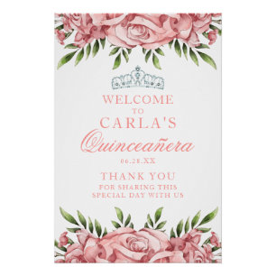 Blush Pink Floral Quinceanera Welcome Sign