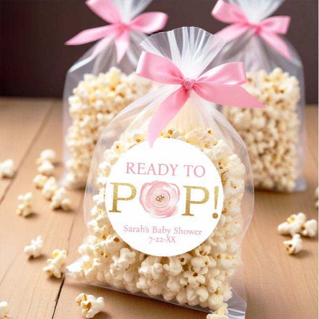 Blush Pink Floral Ready to Pop Baby Sticker (Ready to pop favor sticker)