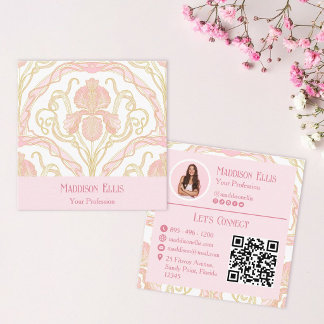 Blush Pink Floral Retro Feminine Square Business Card