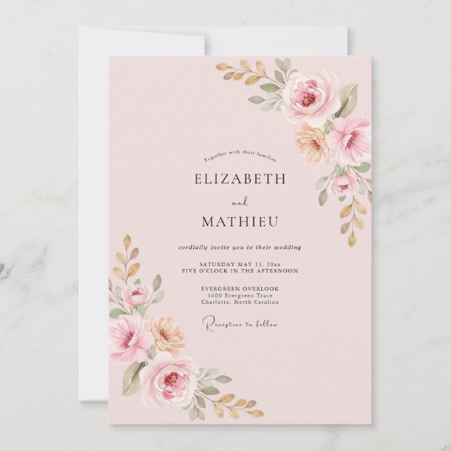 Blush Pink Floral Romantic Wedding Invitation (Front)