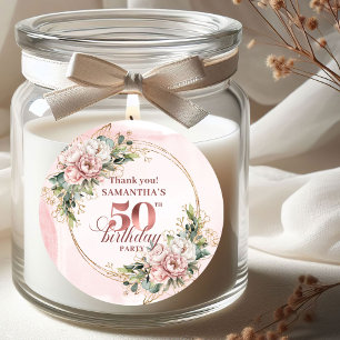 Blush Pink Floral Rose Gold 50th Birthday Stickers