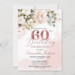 Blush pink floral rose gold boho 60th birthday invitation