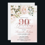Blush pink floral rose gold boho 90th birthday invitation<br><div class="desc">Blush pink floral rose gold boho 90th birthday,  Contact me for matching items or for customisation,  Blush Roses ©</div>
