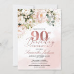 Blush pink floral rose gold boho 90th birthday invitation<br><div class="desc">Blush pink floral rose gold boho 90th birthday,  Contact me for matching items or for customisation,  Blush Roses ©</div>