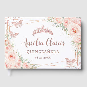Blush Pink Floral Rose Gold Butterfly Quinceanera Guest Book