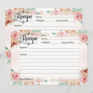 Blush Pink Floral Rose Gold Recipe Bridal Shower Invitation