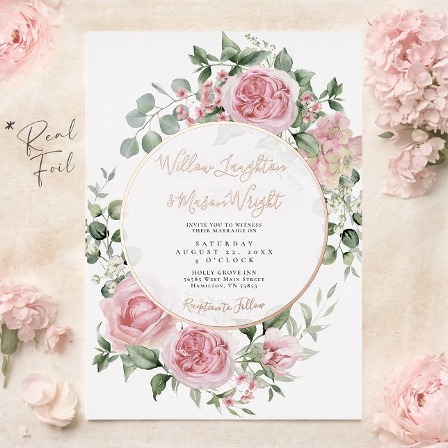 Blush Pink Floral Rose Gold Watercolor Wedding (Blush Pink Floral Rose Gold Watercolor Wedding Foil Invitation)