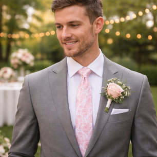 Blush Pink Floral Rose Pattern Neck Tie