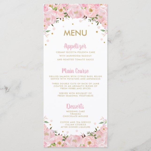 Blush Pink Floral Rose Peony Wedding Menu (Front)