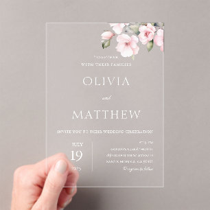Blush Pink Floral Rose Wedding Acrylic Invitation